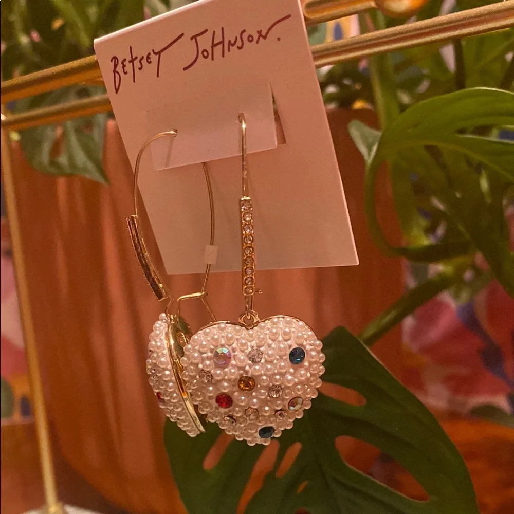 Betsey Johnson Gold Heart Earrings with Multicolor Accents - Picture 4 of 6